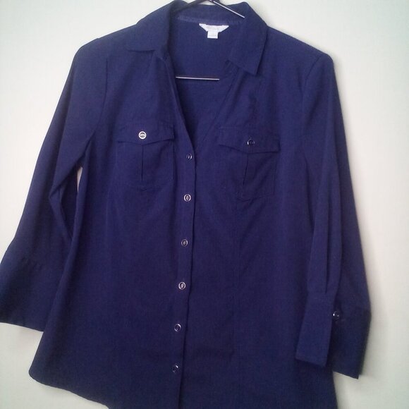 Est 1946 Cato Shirt Blouse S Women 3/4 Sleeve Button Up Pockets Blue - Picture 14 of 16